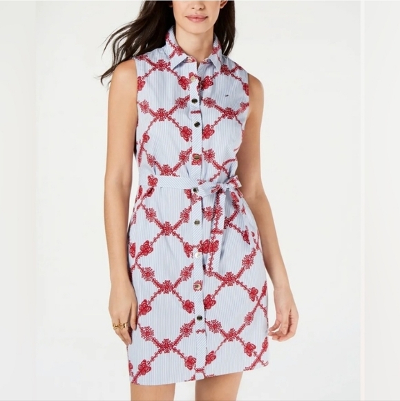 Tommy Hilfiger Dresses & Skirts - Tommy Hilfiger Blue Pinstripe Sleeveless Button Up Dress Size 8